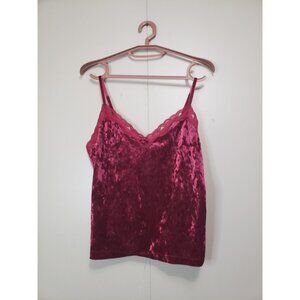 George Womens M Cami Top Crushed Velvet Pink Cropped Sleepwear Lace Sexy
